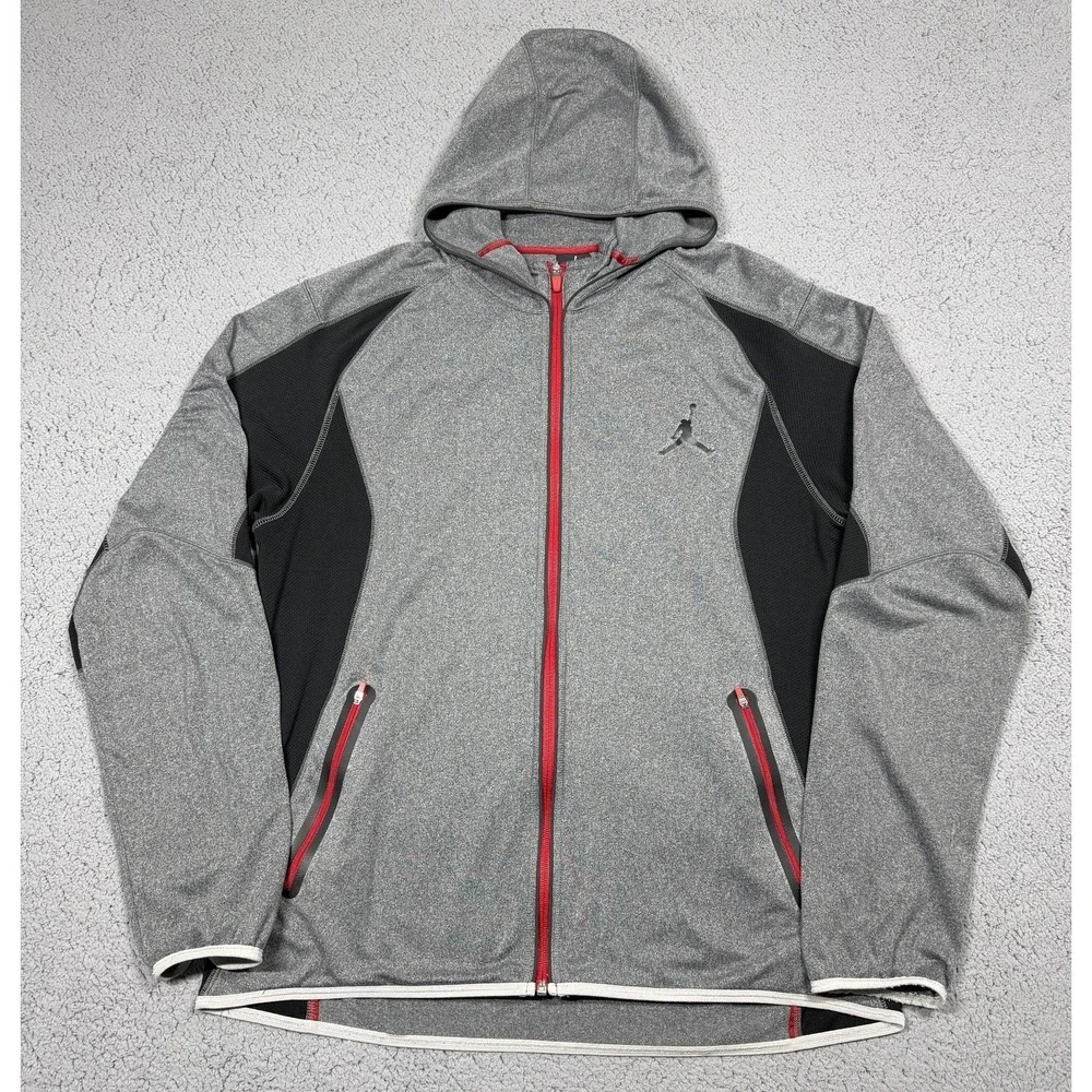 Jordan Jacket Mens XL Gray Black Dri-FIT Hooded Full Zip Windbreaker 483341-011‎